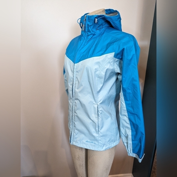 Eddie Bauer Womens Blue Hooded Rain Jacket, Size S - Picture 3 of 10